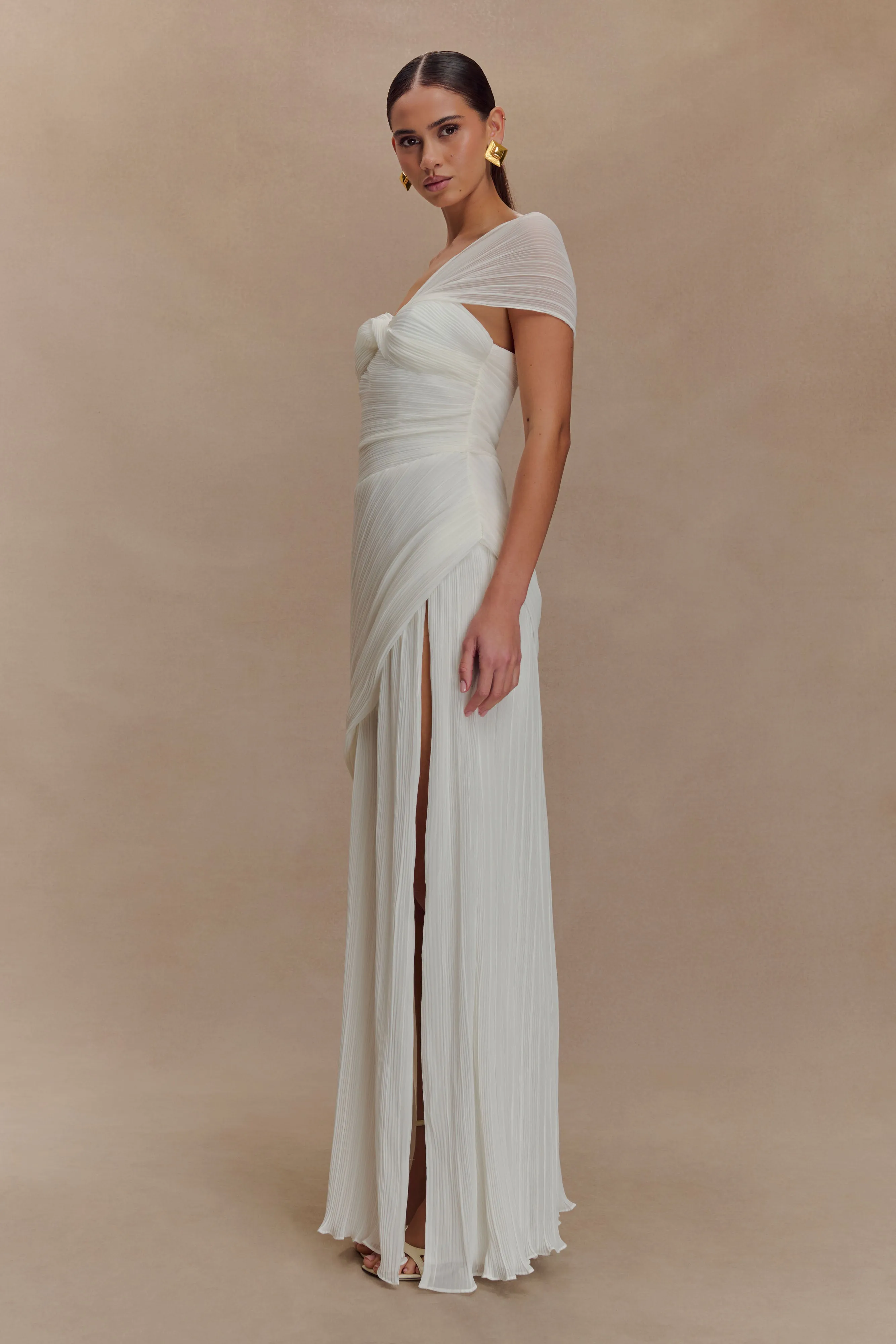 Effortless Comfort Tamara Shirred Chiffon Midi Dress - White