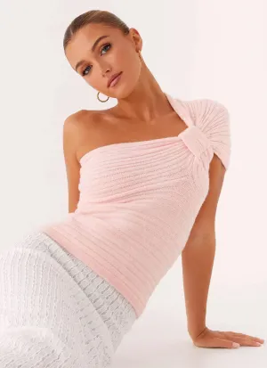 MidWeight Construction Relaxed Crew Neck Tansy Knit Top - Pink