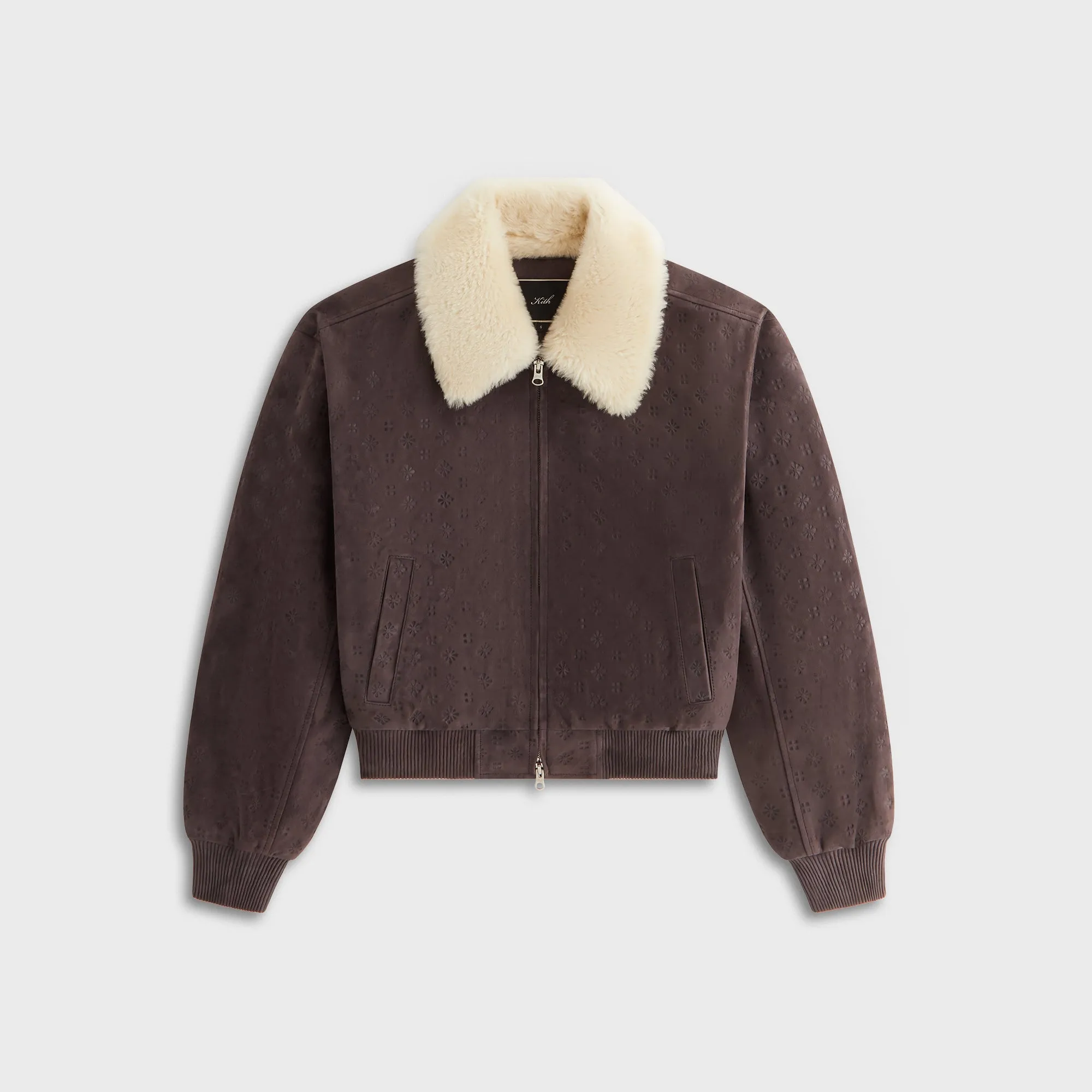 Kith Women Dalton Debossed Suede Bomber - Hematite Modular Design Flexible Elbow Patches