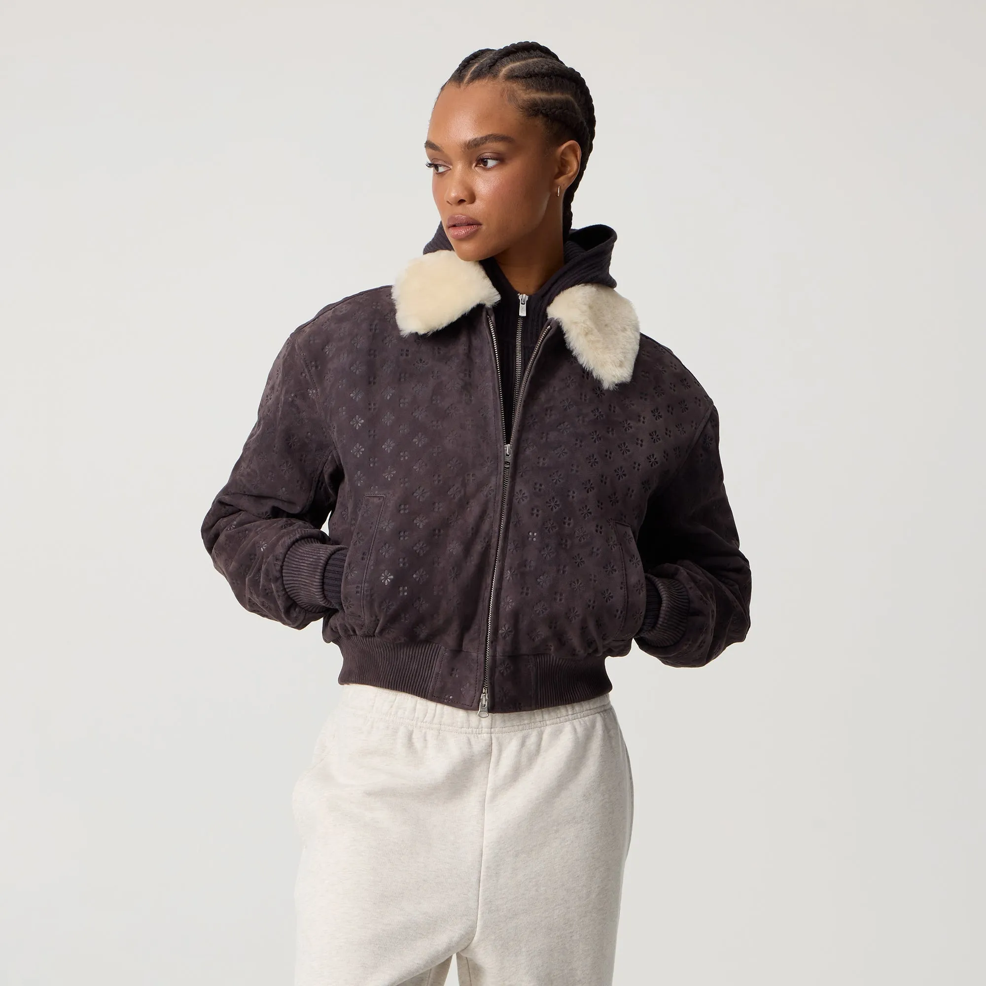 Daily Commute Cold Ready Look Kith Women Dalton Debossed Suede Bomber - Hematite