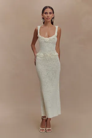 Teagan Floral Hand Crochet Midi Dress - Ivory Sophisticated Design Youth Charm