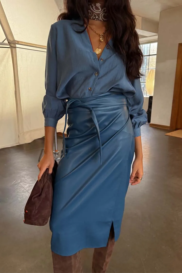 Teal Vegan Leather Jaspre Skirt Denim style