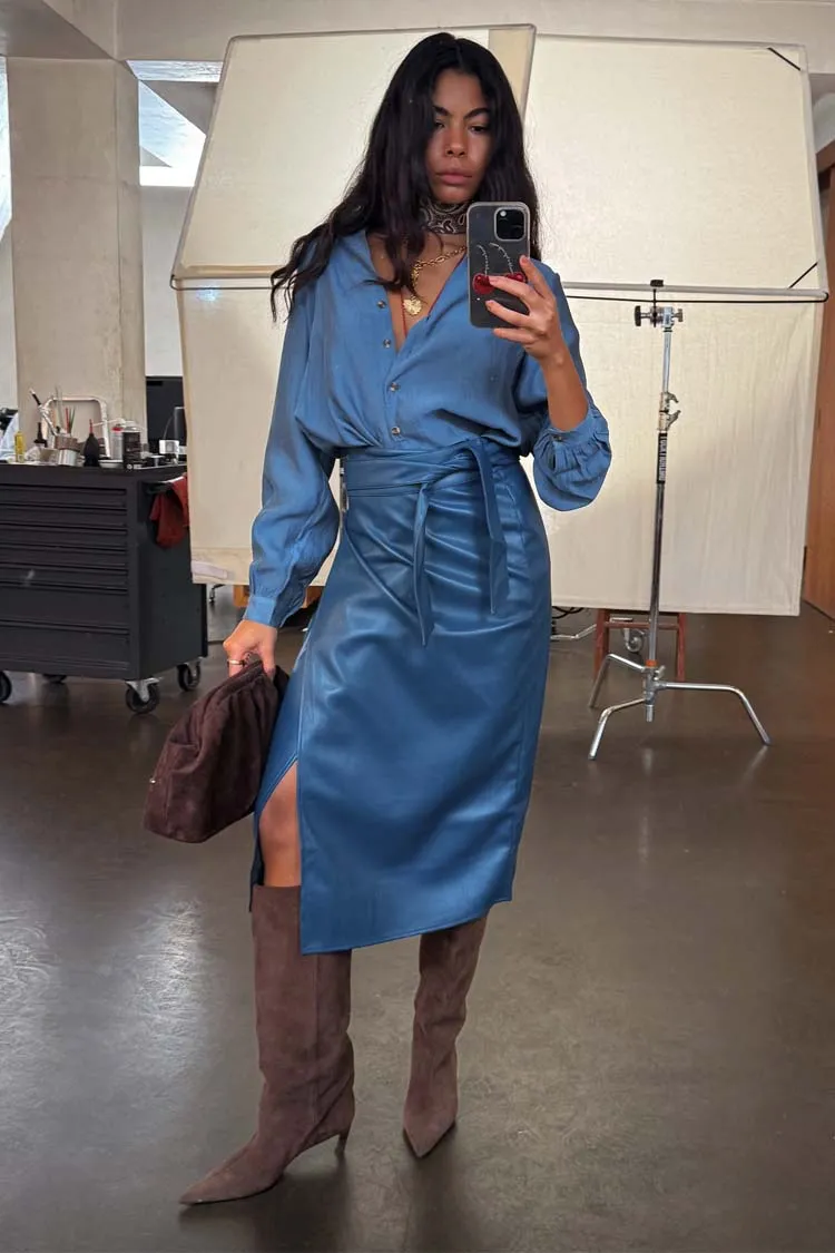 Teal Vegan Leather Jaspre Skirt Ethically Made Light Wear