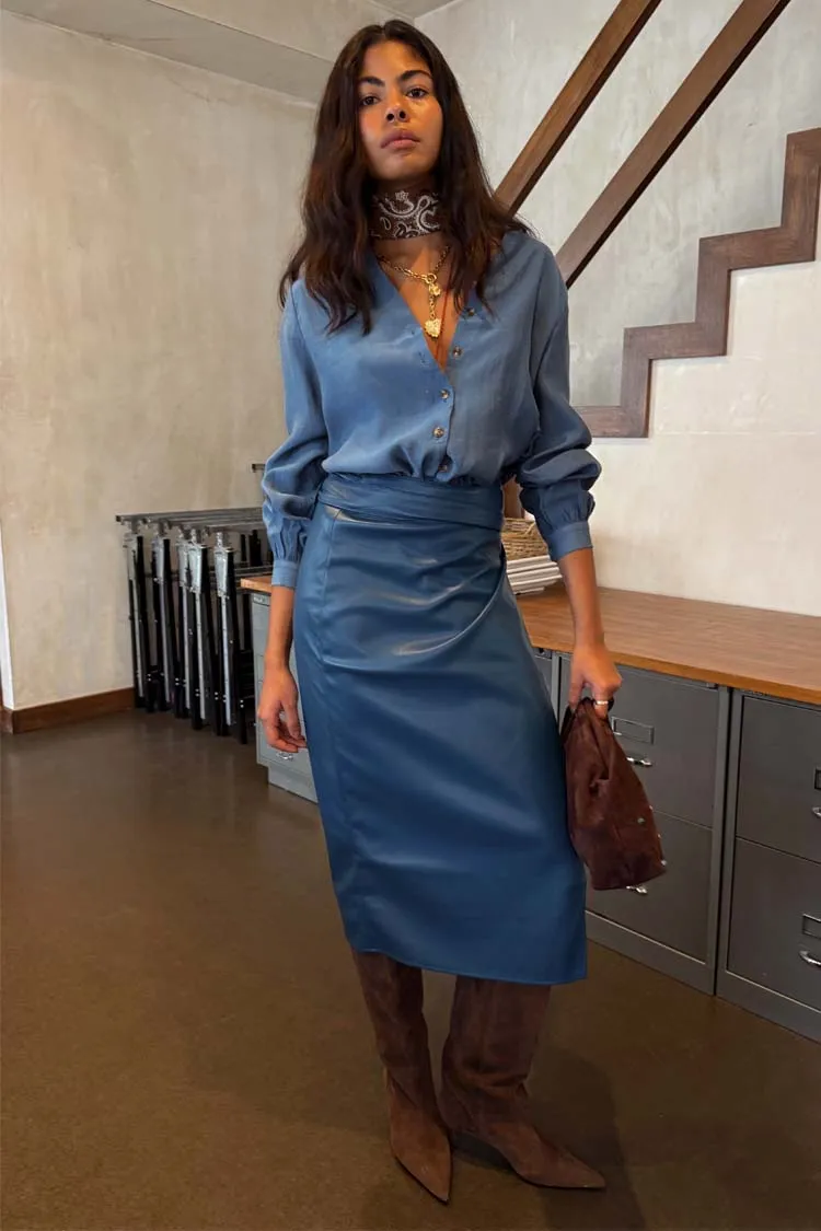 Teal Vegan Leather Jaspre Skirt Occasion Dressing