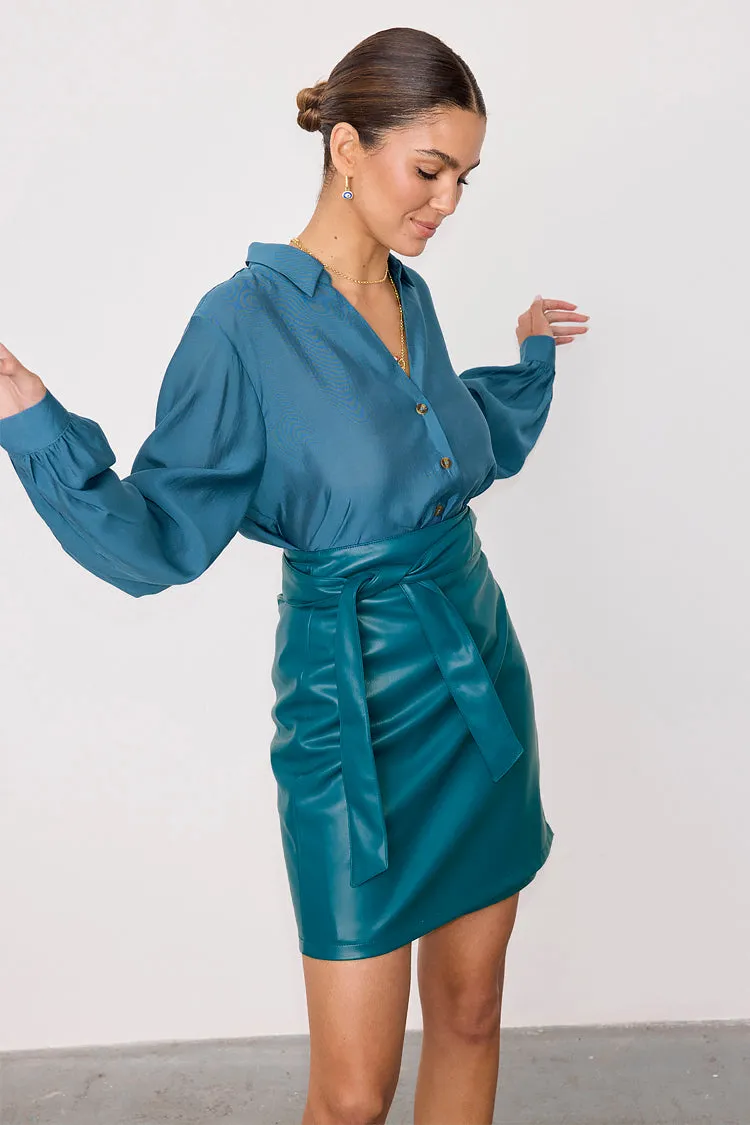 Clean Mood Teal Vegan Leather Mini Jaspre Skirt