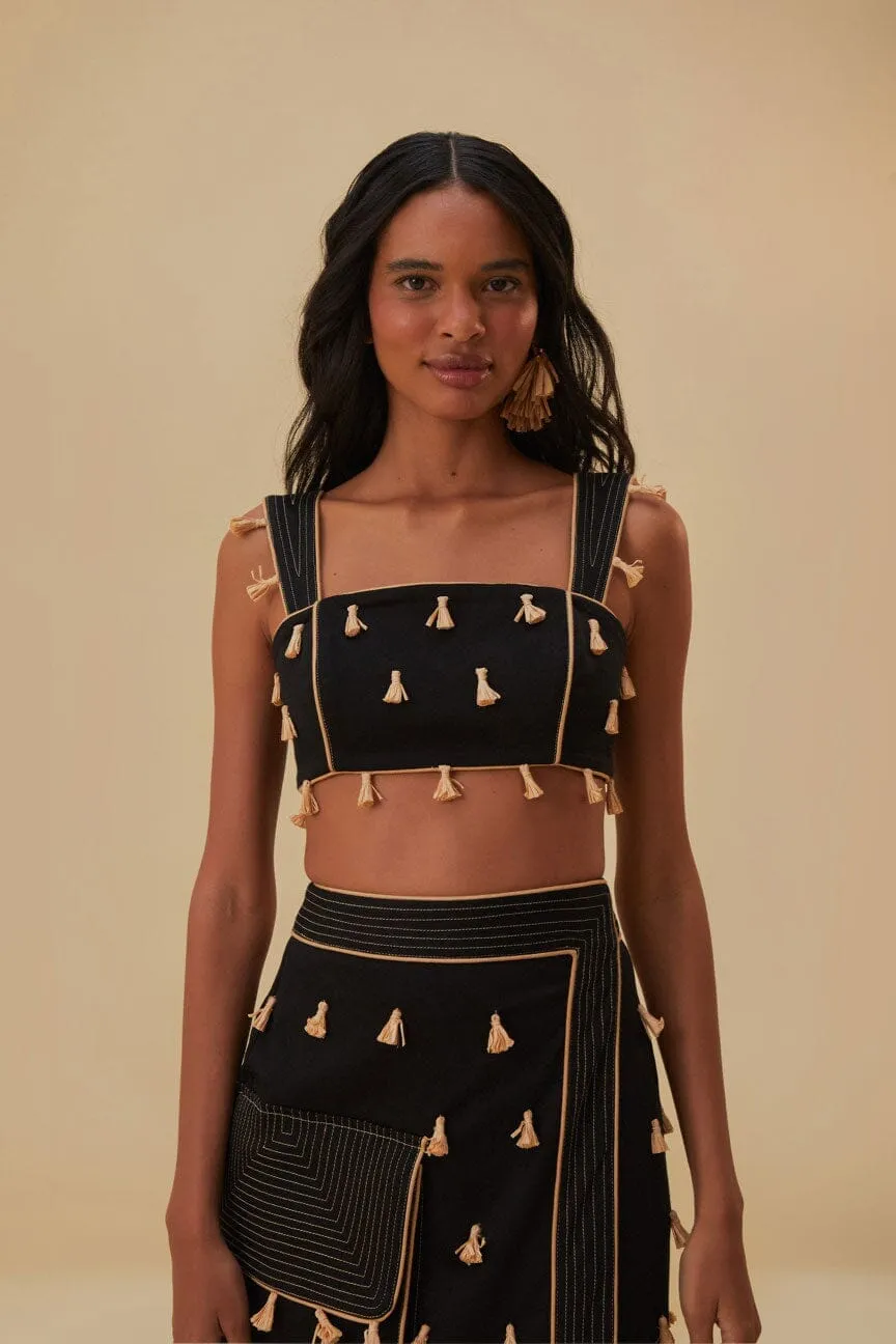 Black Raffia Fringe Top MultiPocketDesign