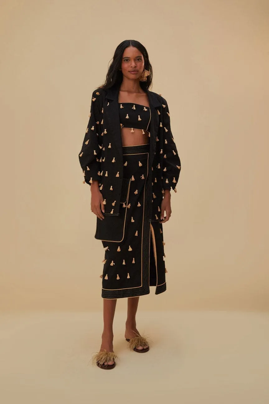 Black Raffia Fringe Top Romance Air Casual dress