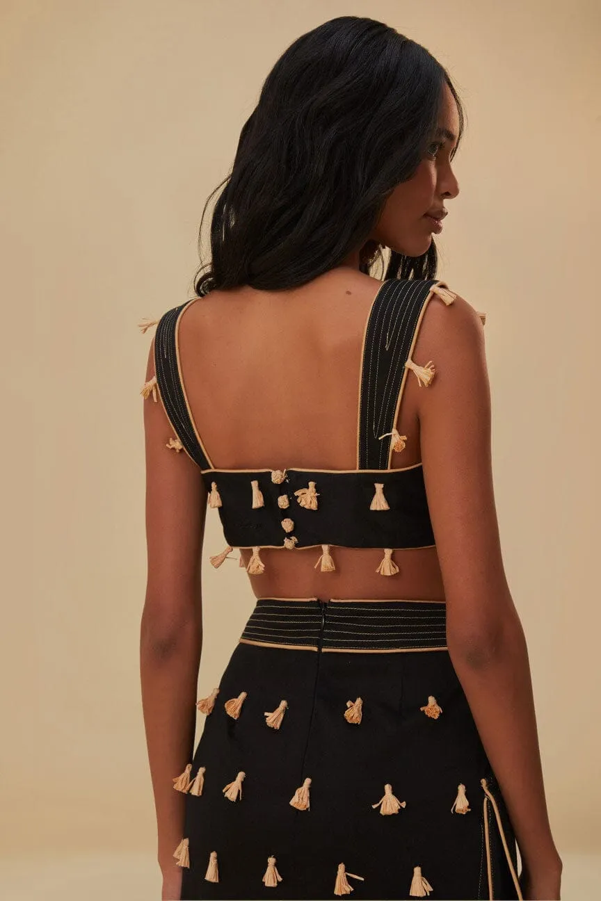 Black Raffia Fringe Top SlipResistantHem