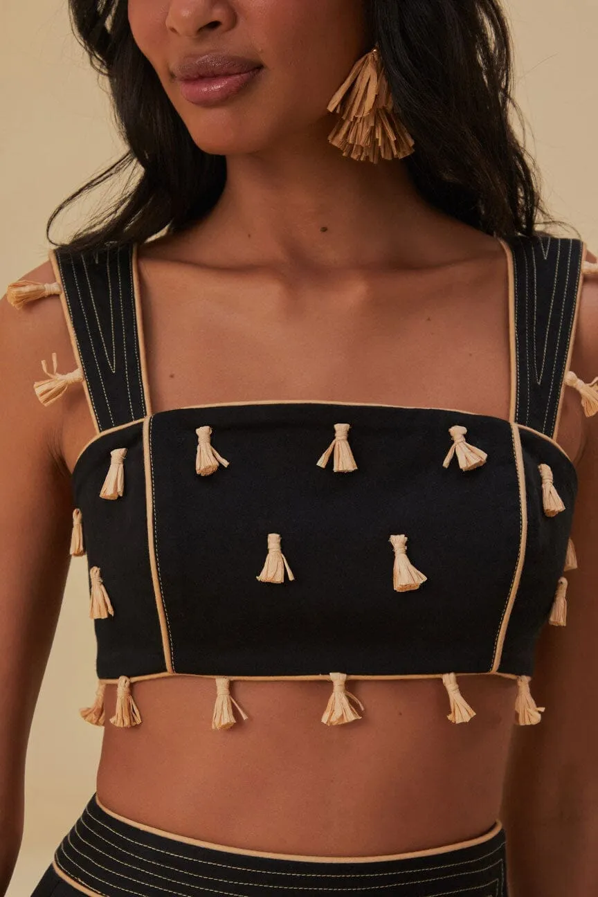 Lake Glow lightweight pants Black Raffia Fringe Top