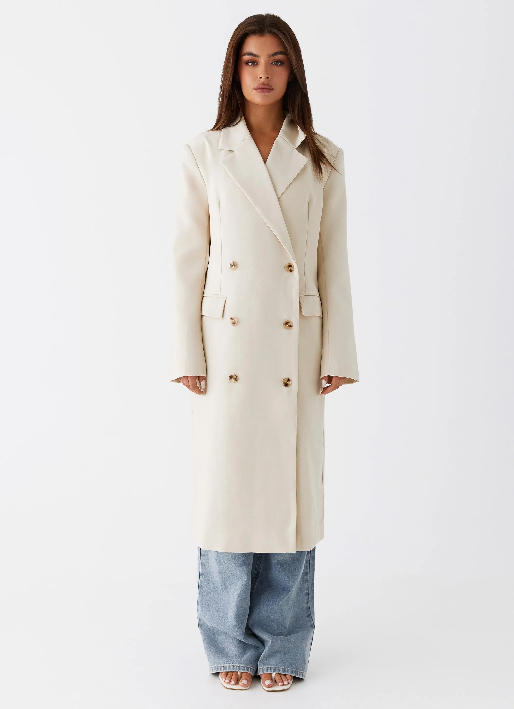 Dalia Double Breasted Blazer Coat - Beige Neutral palette Fleece Lined Interior