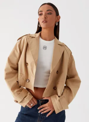 Daily Essential Teddie Cropped Trench Coat - Camel
