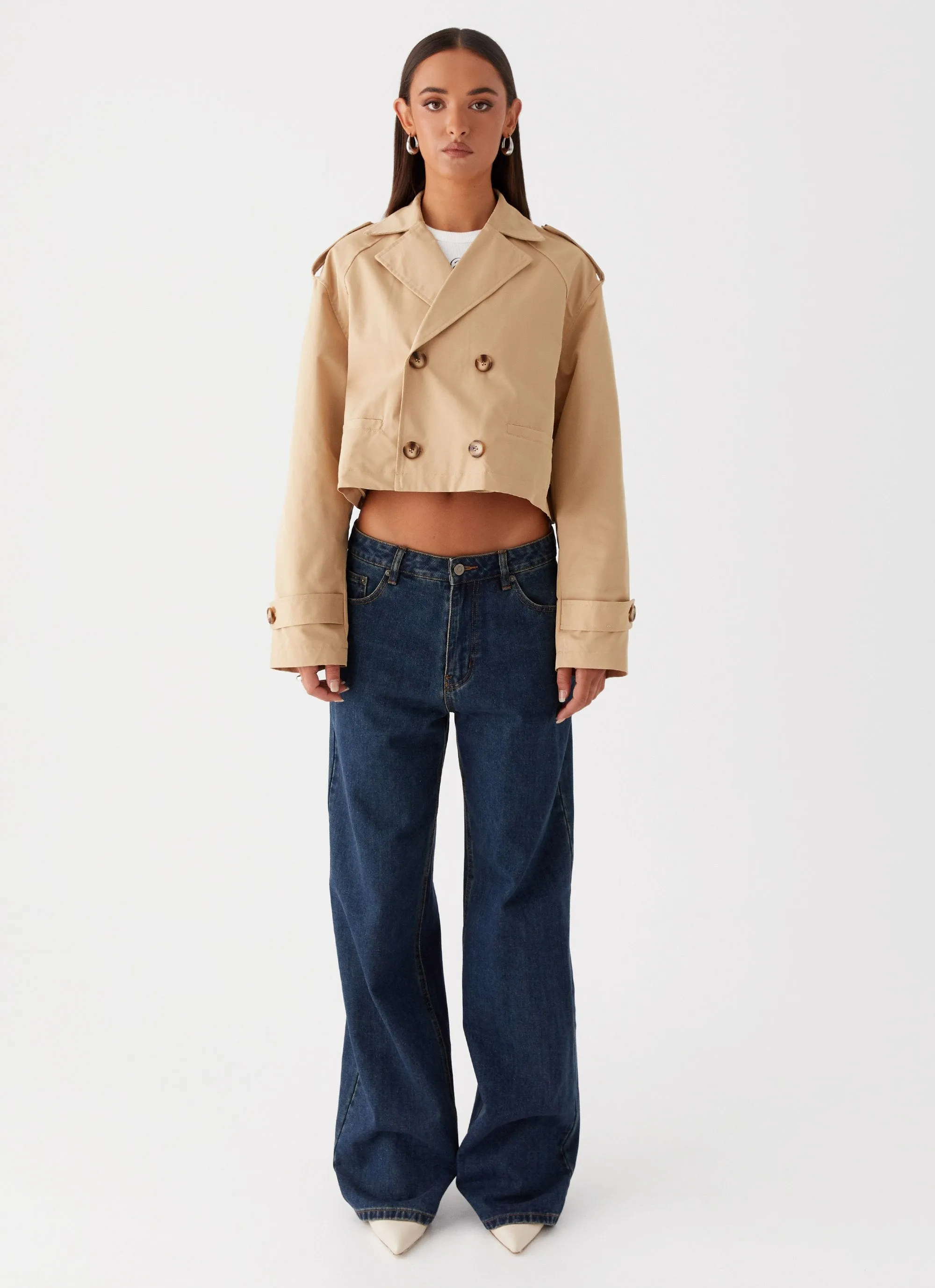 Teddie Cropped Trench Coat - Camel Short Length