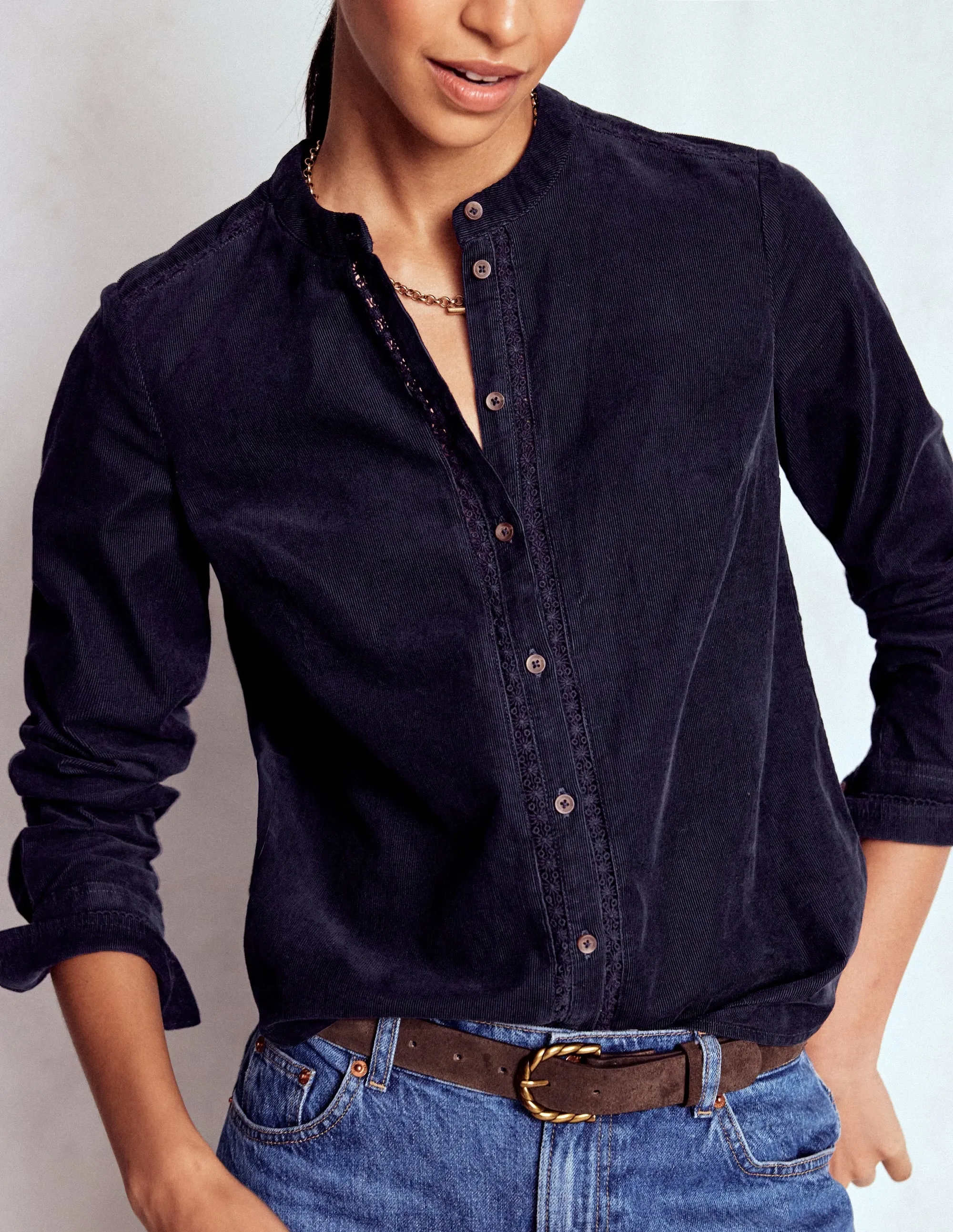 Victoria Cord Shirt-Navy Comfortable apparel