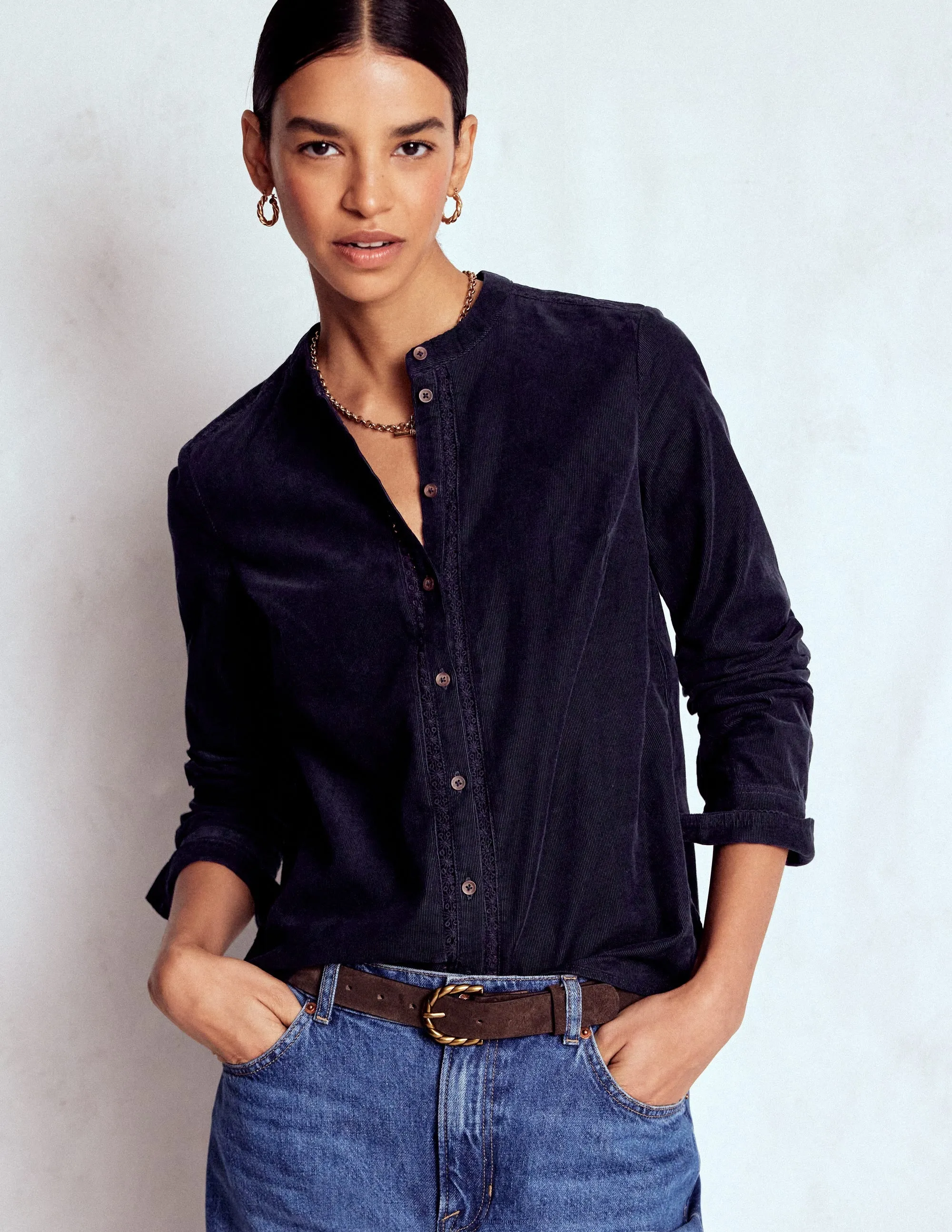 Victoria Cord Shirt-Navy UV Protection Fabric Breathable Design