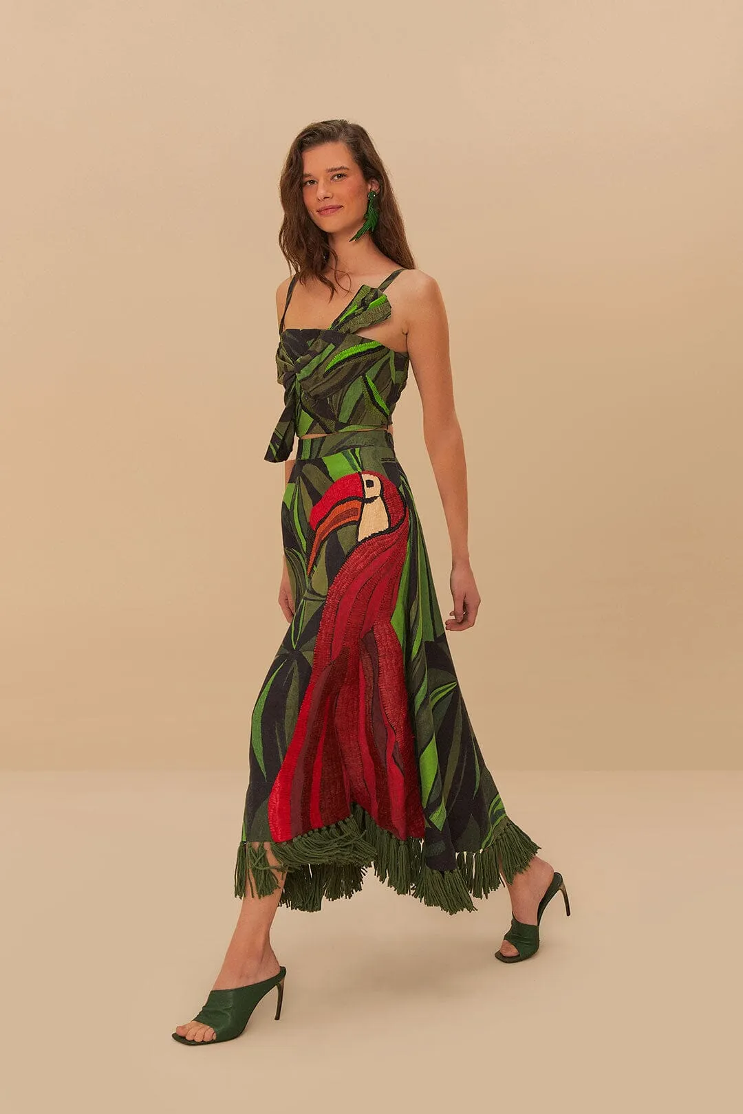 Minimal Design Signature Line Coconut Tree Flow Embroidered Skirt