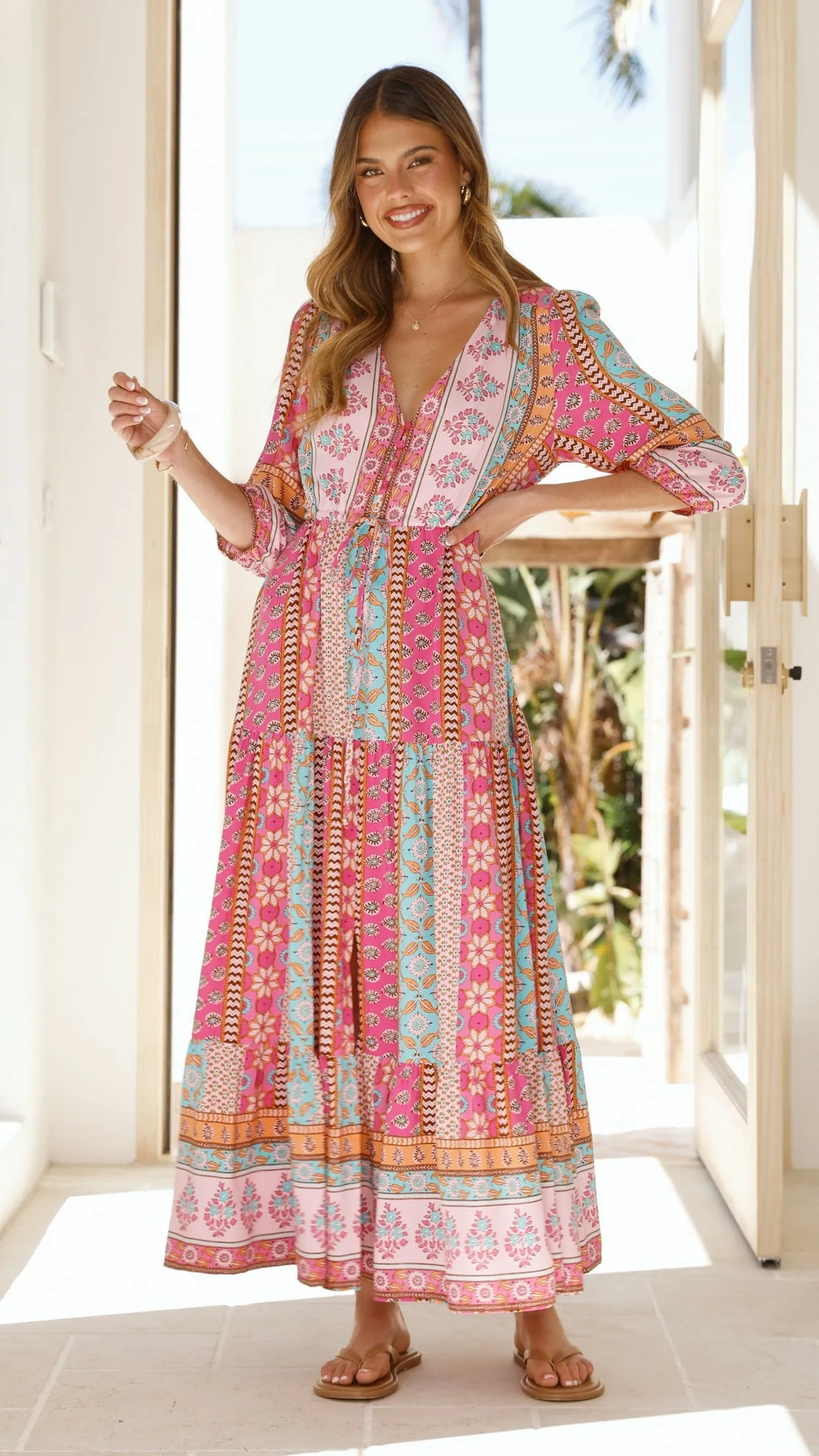 Semi Sheer Feminine Energy Tessa Maxi Dress - Cedella Print