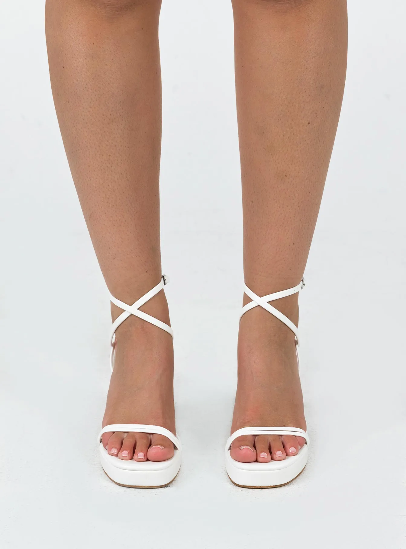 Tessie Ankle Strap Heels Matte White Impact protection