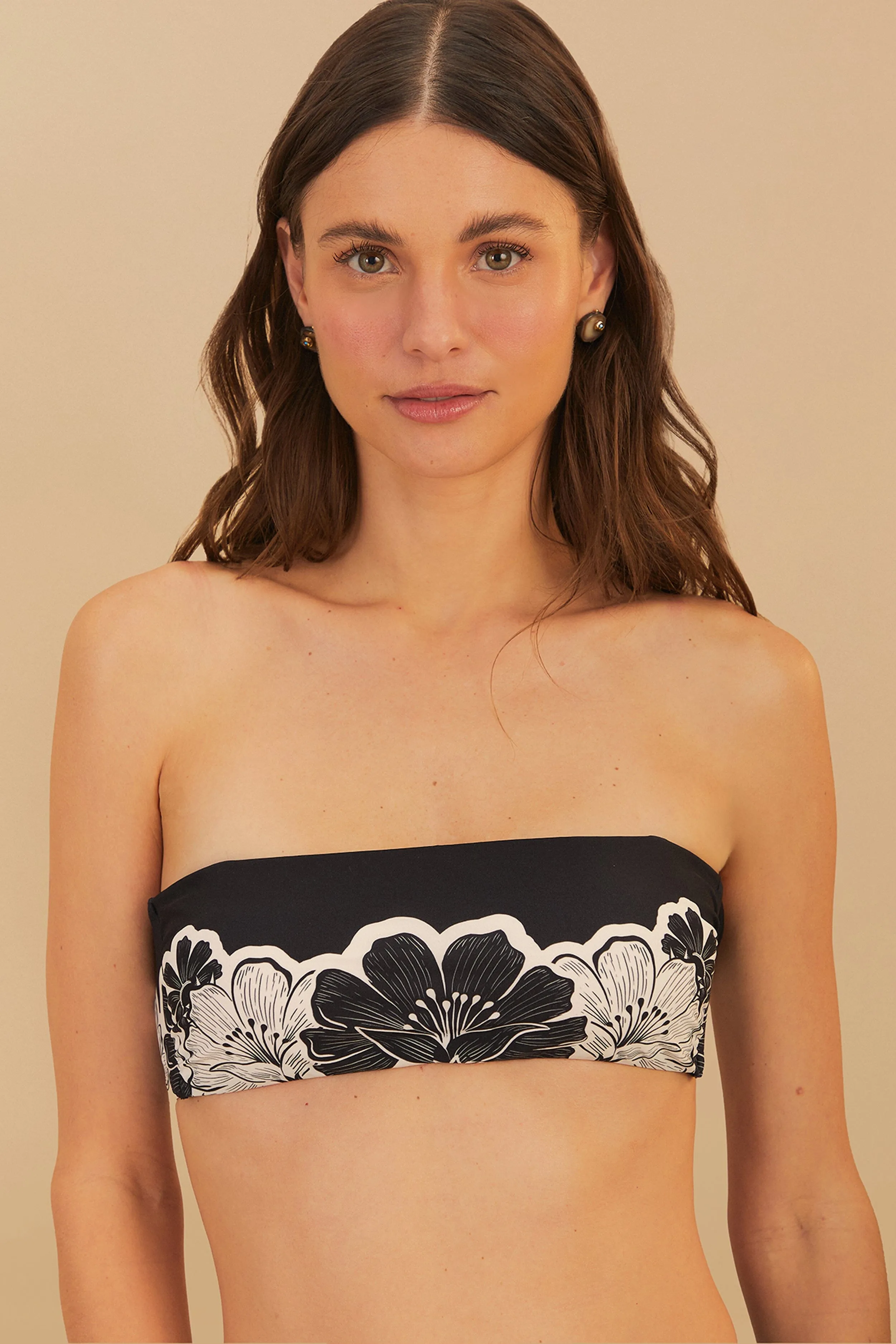 Shape Hug Black Flower Leopards Bandeau Bikini Top