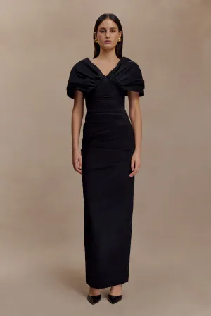 Sheer Overlay Thelma Bardot Maxi Dress - Black