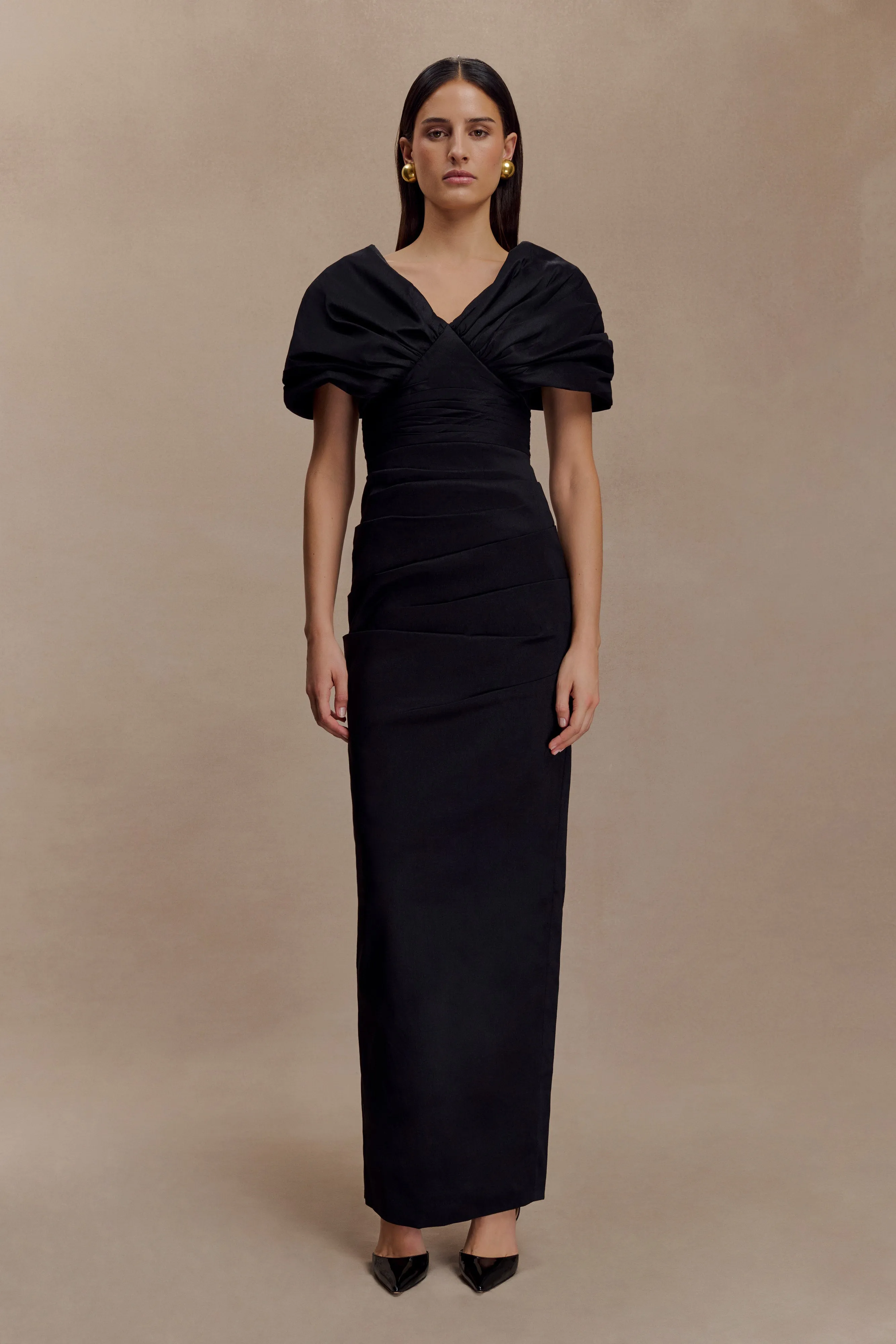 Sheer Overlay Thelma Bardot Maxi Dress - Black