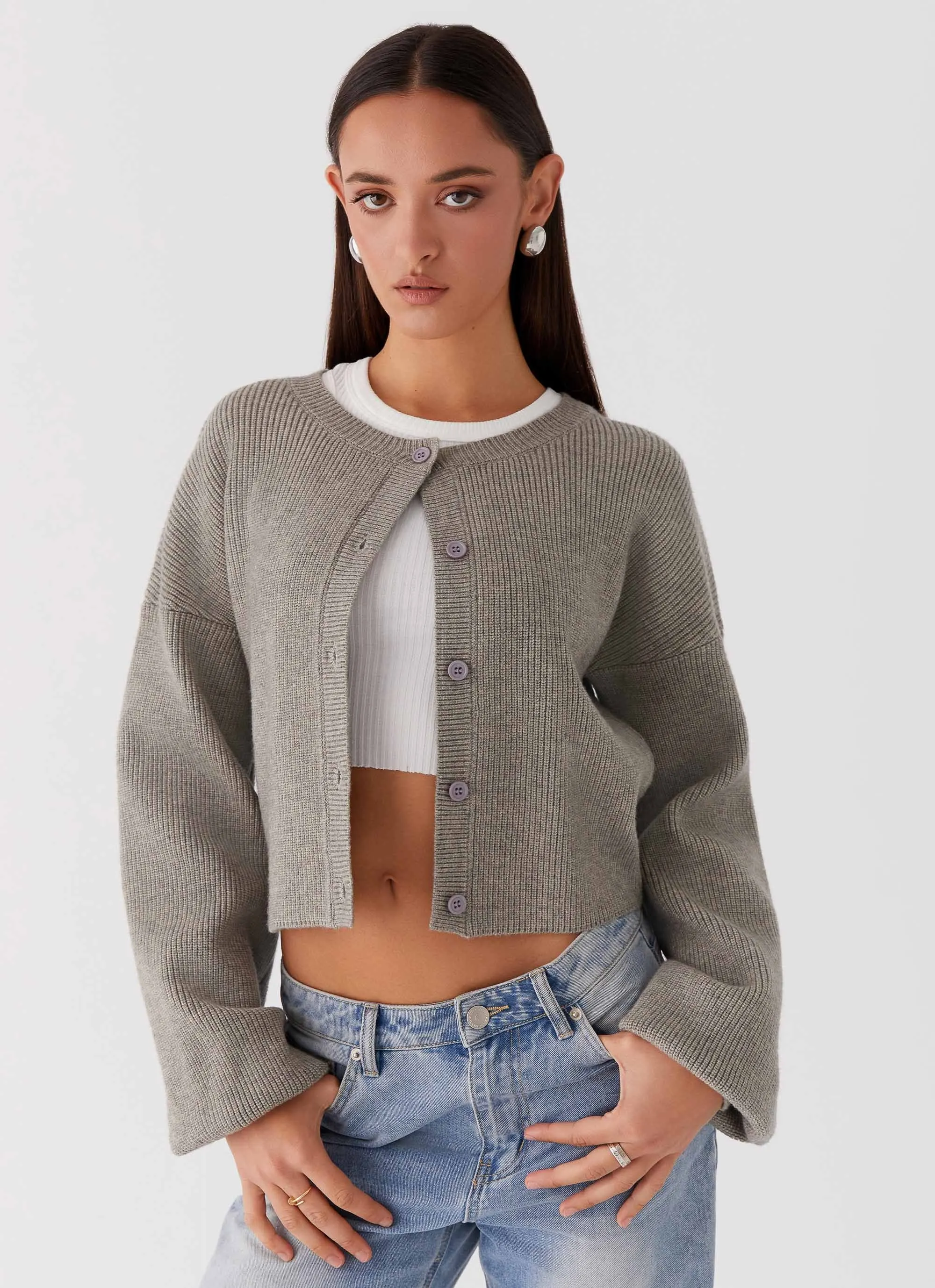 Daphne Knit Cardigan - Light Grey Urban Hike Style Airy Cloth