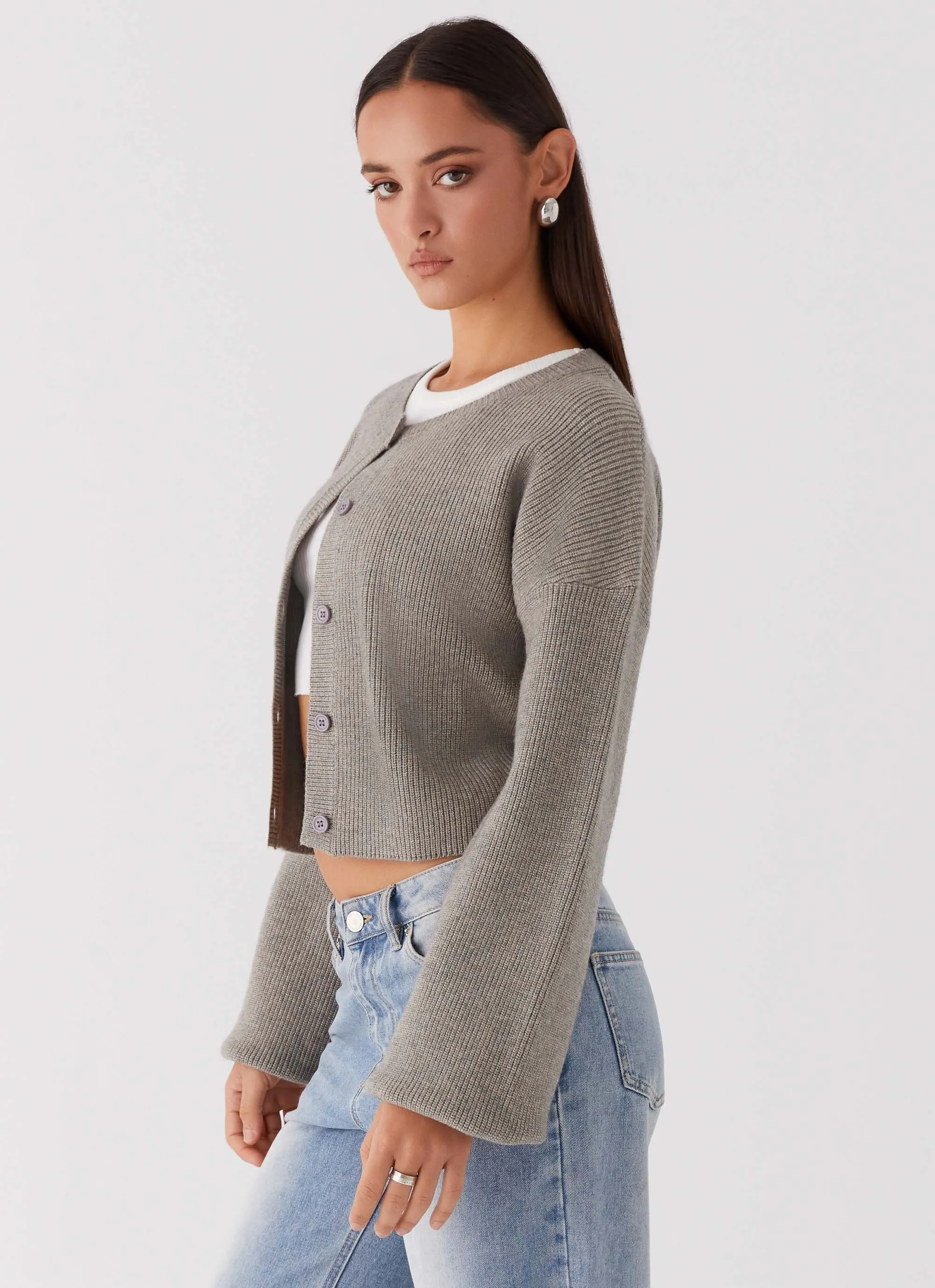 Daphne Knit Cardigan - Light Grey Reinforced Seam Construction Sleek Outdoor Look