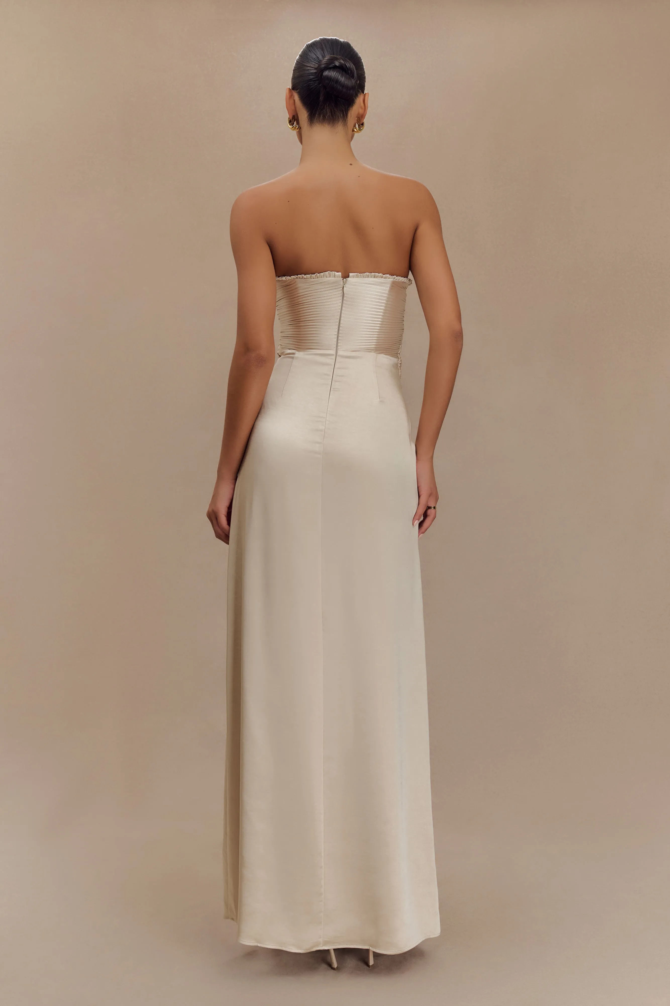 Cool Shape Larissa Satin Maxi Dress With Ruched Petals - Blush Gold