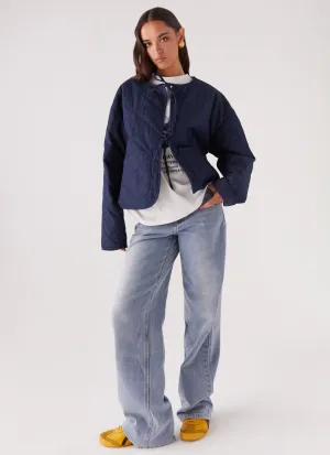 Faded Fall Quilted Jacket - Vintage Blue Wash Hidden Storage Compartments Modular Design