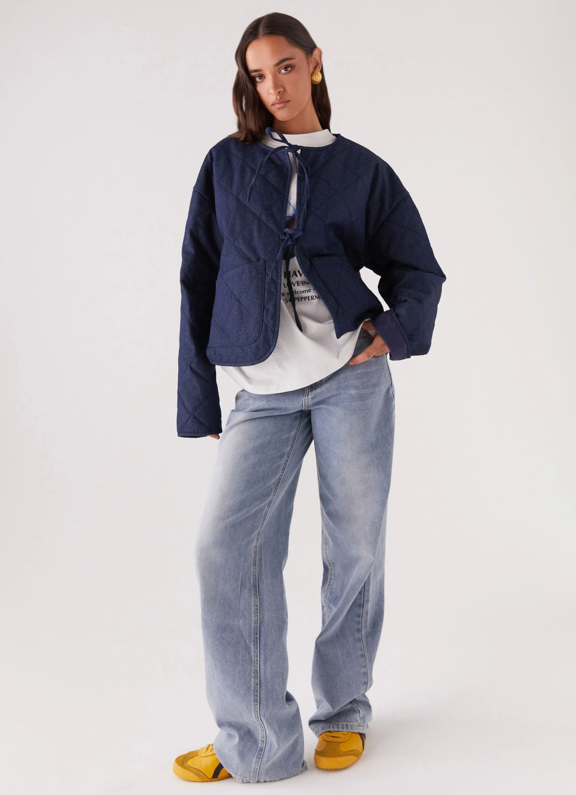 Faded Fall Quilted Jacket - Vintage Blue Wash Hidden Storage Compartments Modular Design