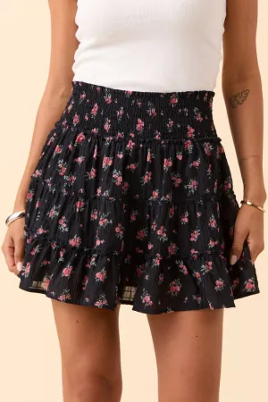 Urban Style Through the Garden Black and Pink Flower Skort