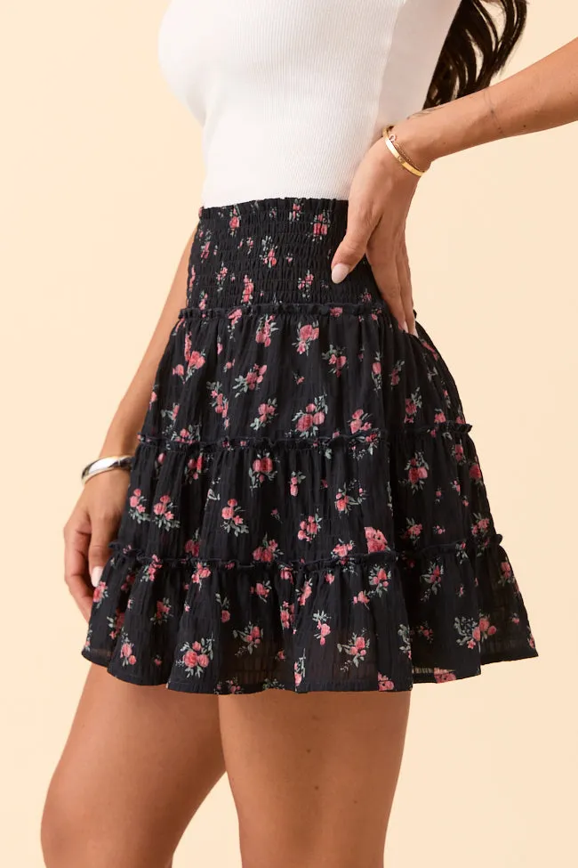 No Ride Up Soft Outfit Through the Garden Black and Pink Flower Skort
