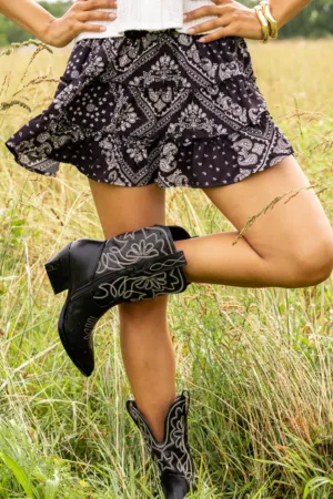 Through the Garden Black Bandana Print Skort Trend Ready