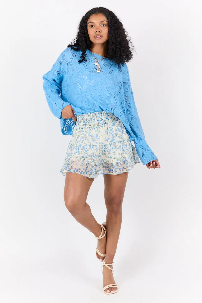 Effortless Feel Anti Pilling Fabric Through The Garden Blue Multi Color Floral Mini Skort SALE