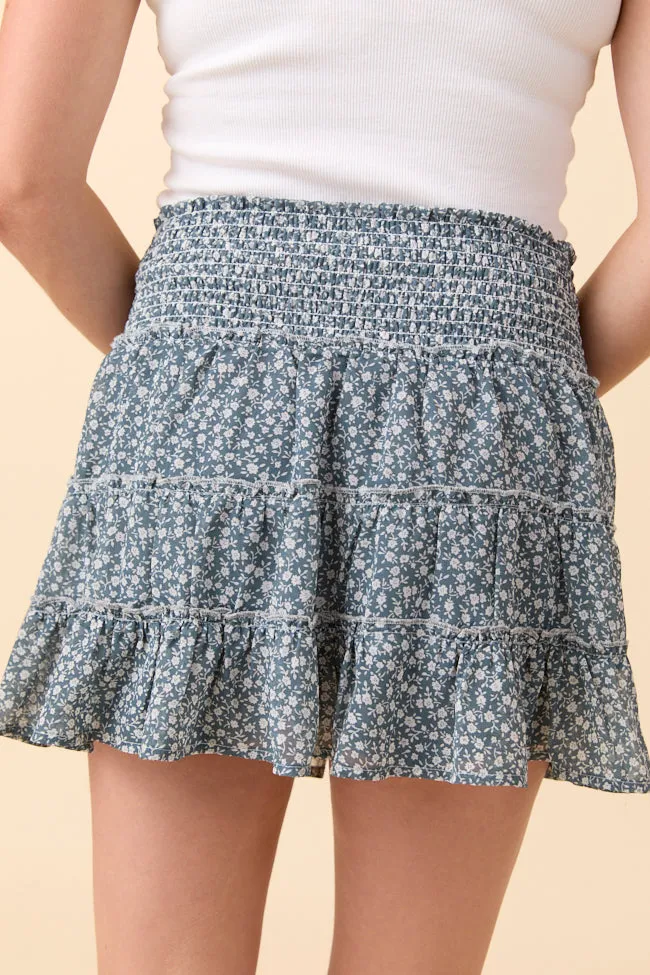 Anti Pilling Fabric Crisp Look Through the Garden Dusty Green and White Floral Print Skort