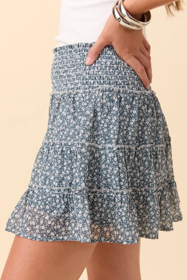 Through the Garden Dusty Green and White Floral Print Skort Sophisticated Mood Light Flow