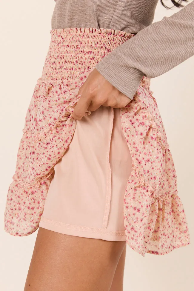 Through the Garden Orange Red Floral Skort High Elasticity Material Transitional Wear