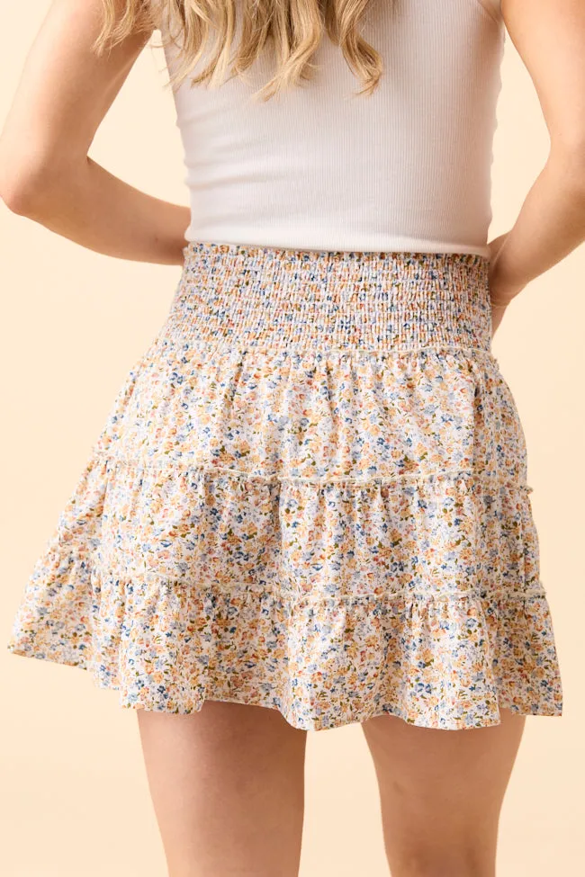 Modern Design Through the Garden Yellow Floral Print Skort