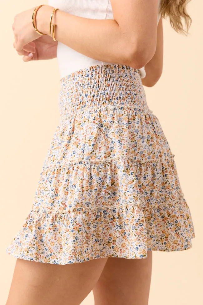 Roll Up Hem Quilted Texture Through the Garden Yellow Floral Print Skort