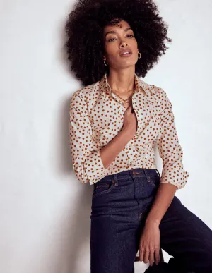 Cozy Layers Saskia Stretch Cotton Shirt-Cognac, Painted Dot