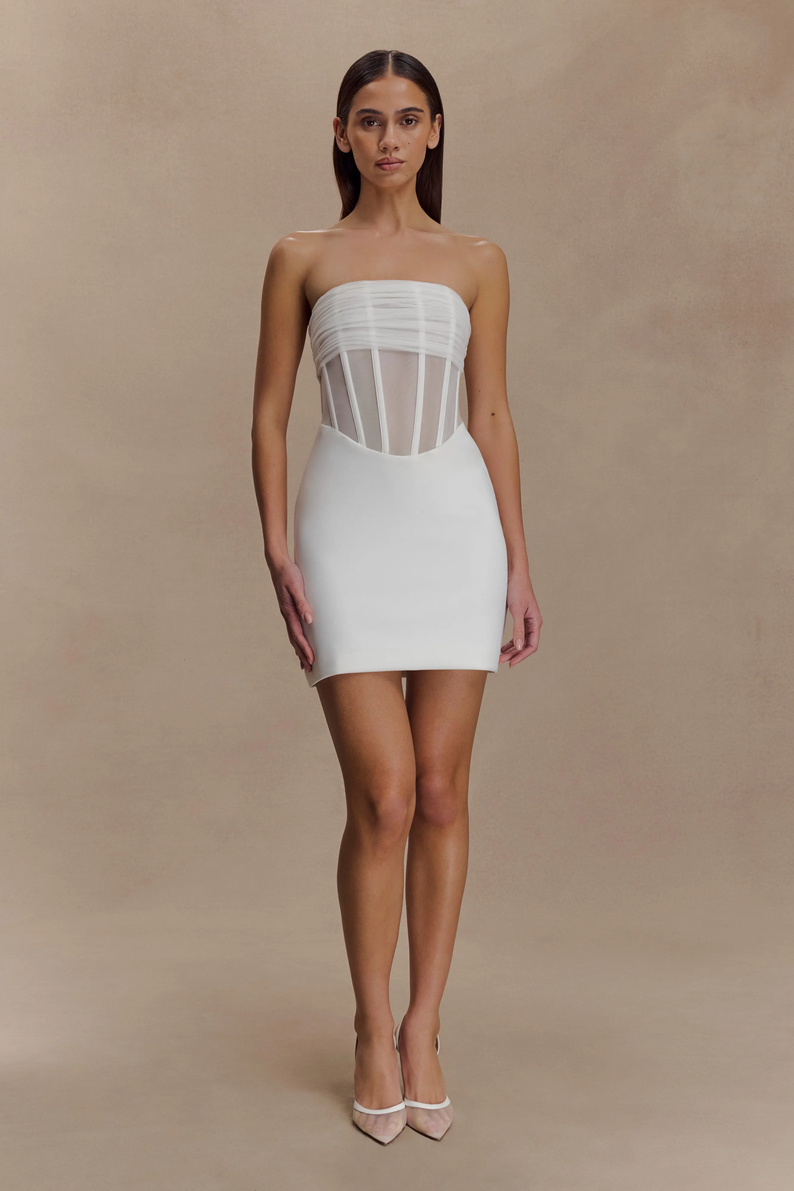 Palmer Mesh Corset Mini Dress - Ivory Color-Blocked Dress for brunch