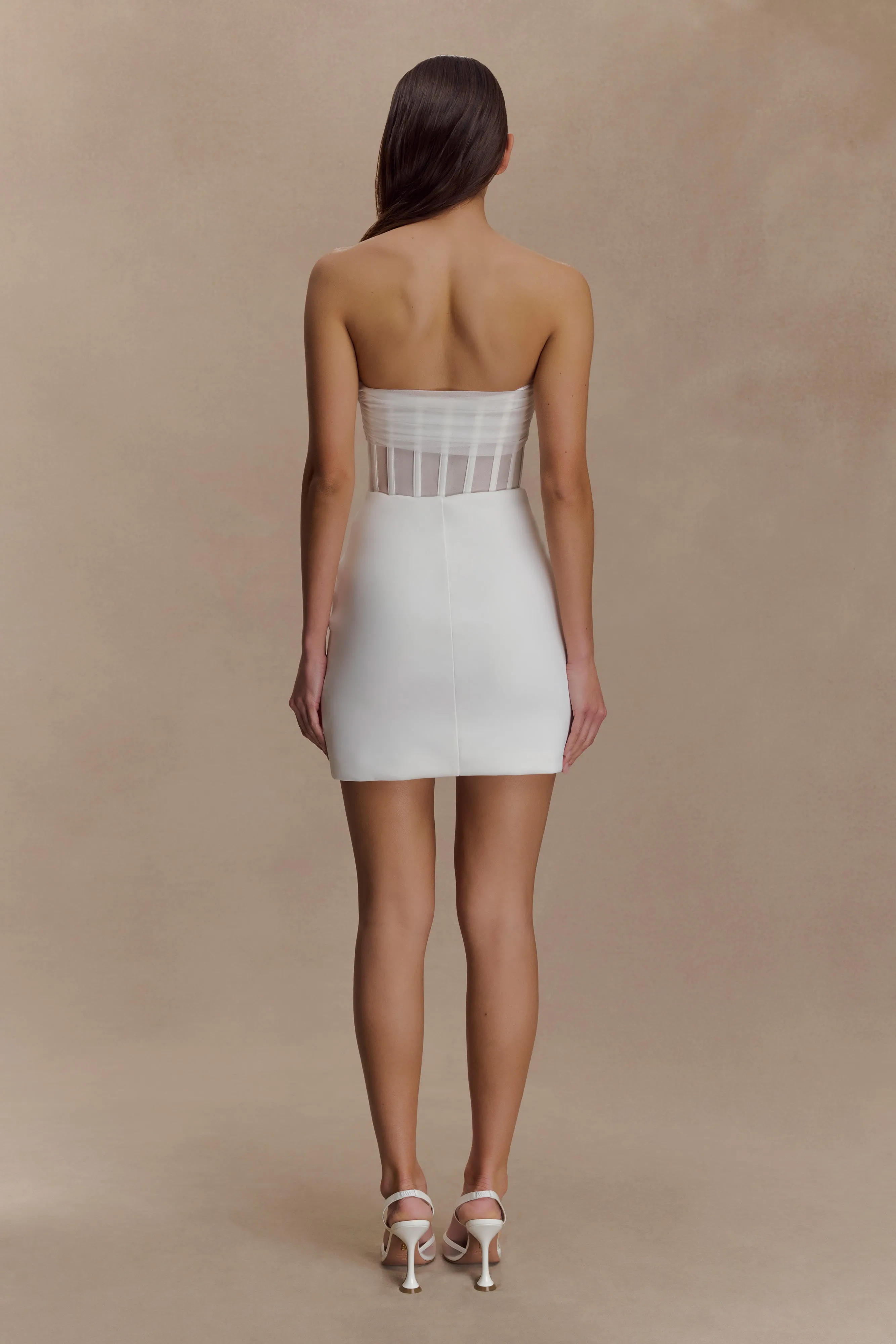 garden wedding Skin-friendly Palmer Mesh Corset Mini Dress - Ivory