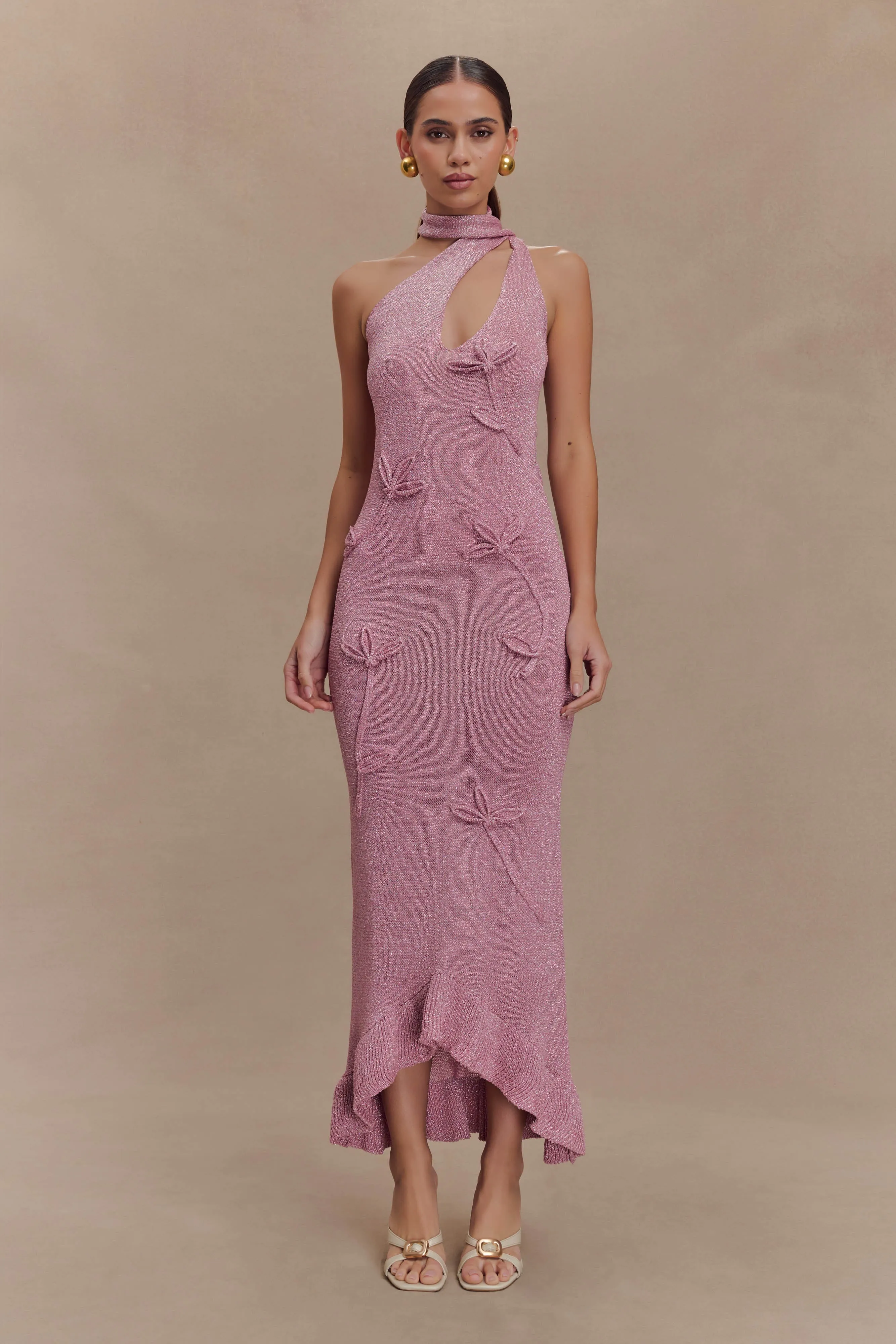 Daily Chic Celestino Floral Metallic Knit Maxi Dress - Pink