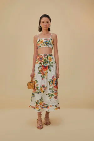 Artistic Influence Off-White Delicate Garden Midi Skirt