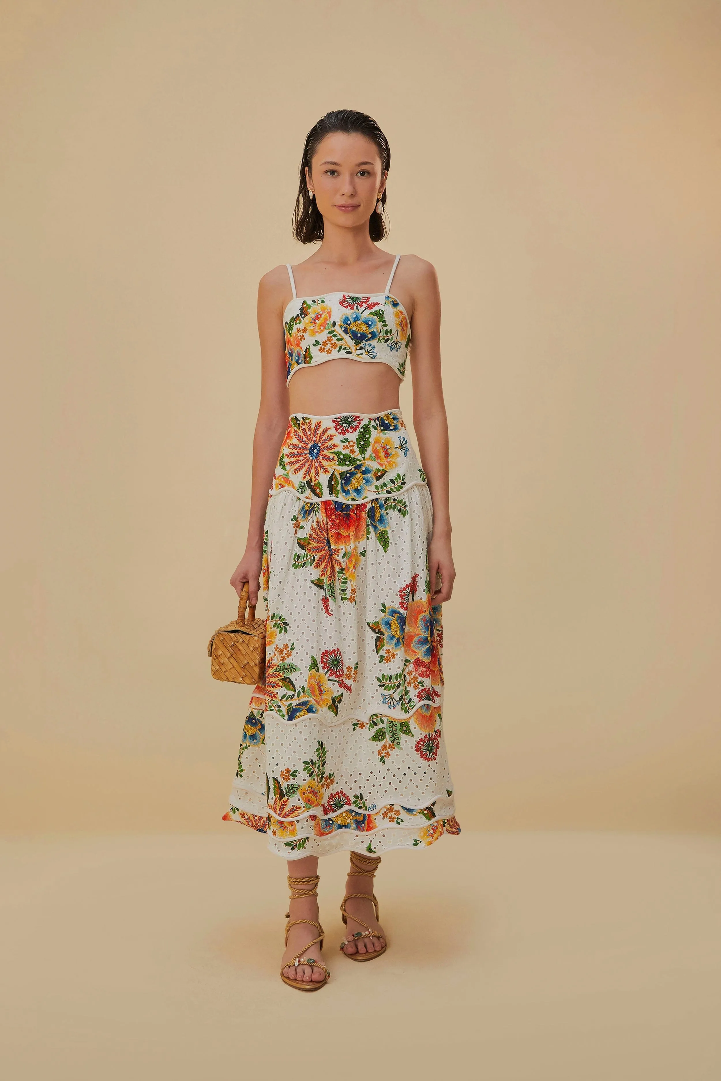 Artistic Influence Off-White Delicate Garden Midi Skirt