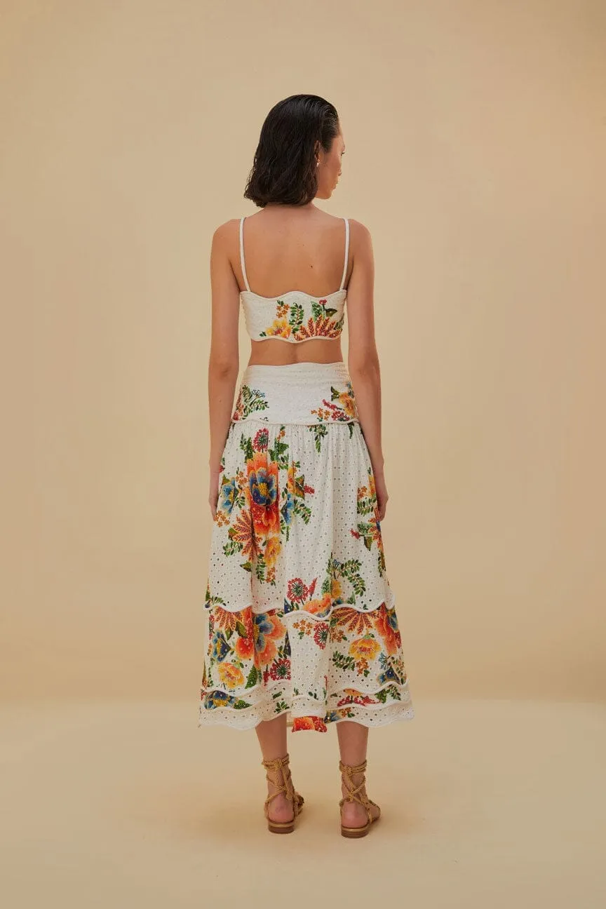 Sleek Appeal Off-White Delicate Garden Midi Skirt