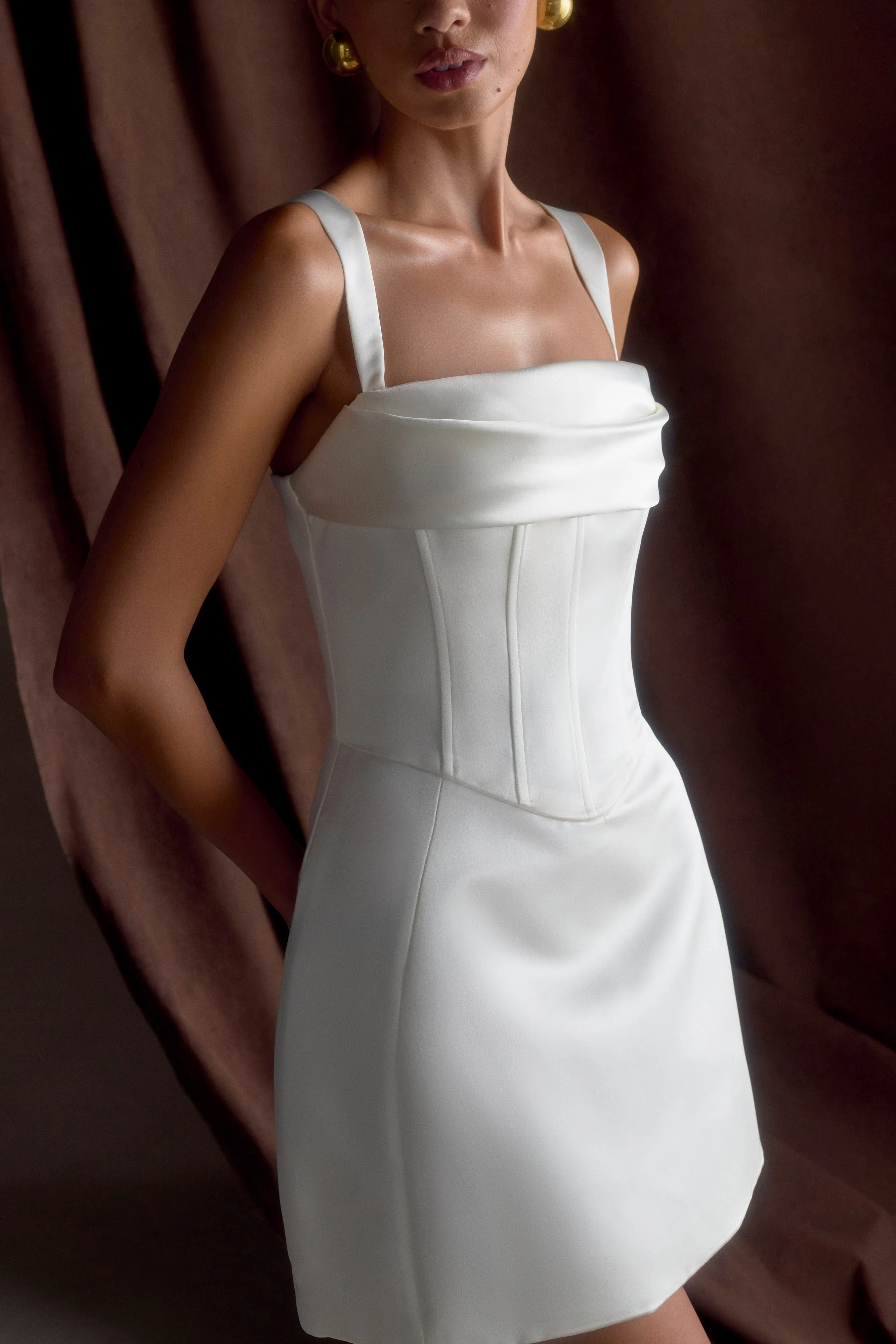 Isabel Satin Corset Mini Dress - White Form Focus Casual Feel