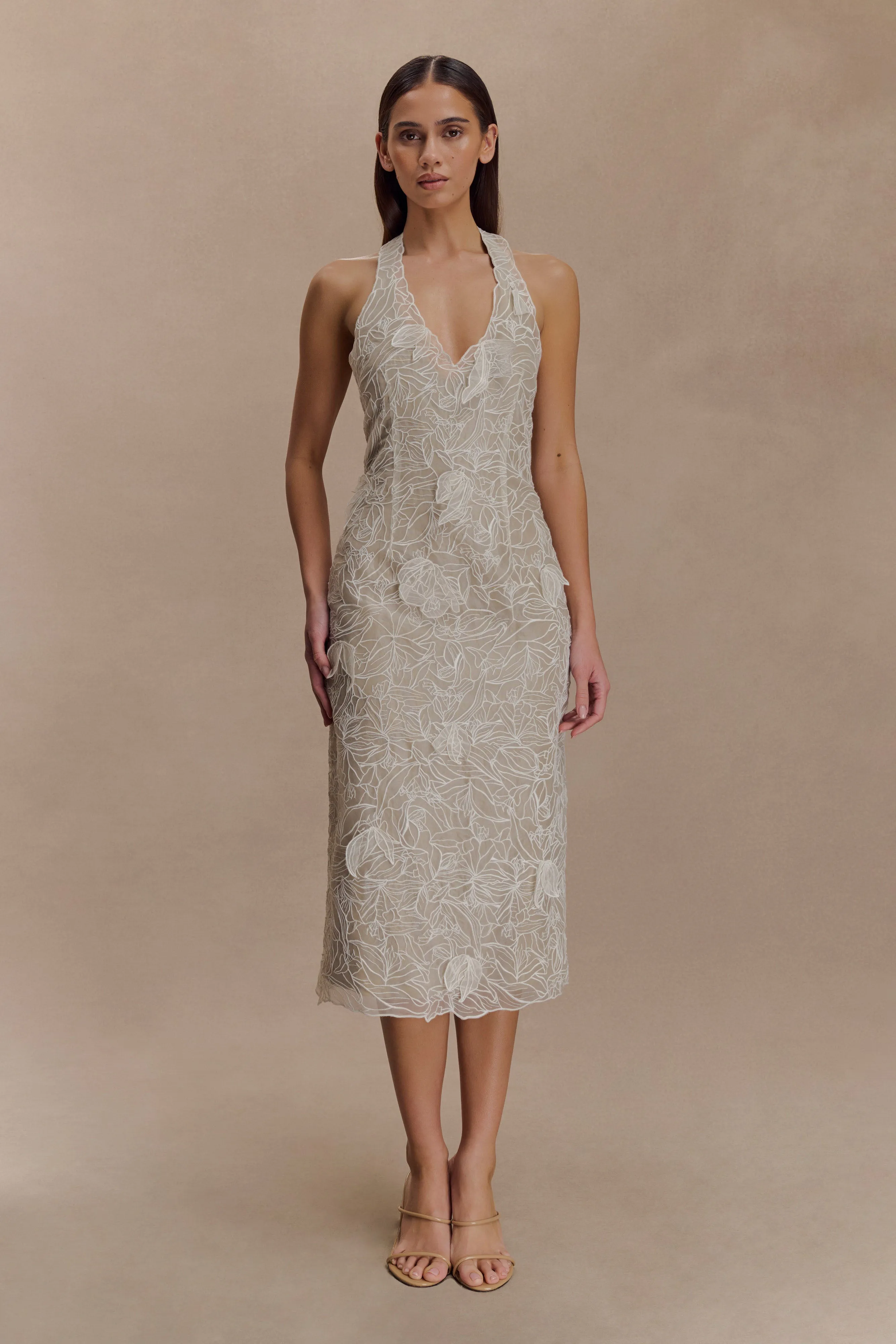 Lenore Silk Lace Halter Midi Dress - Ivory All Day