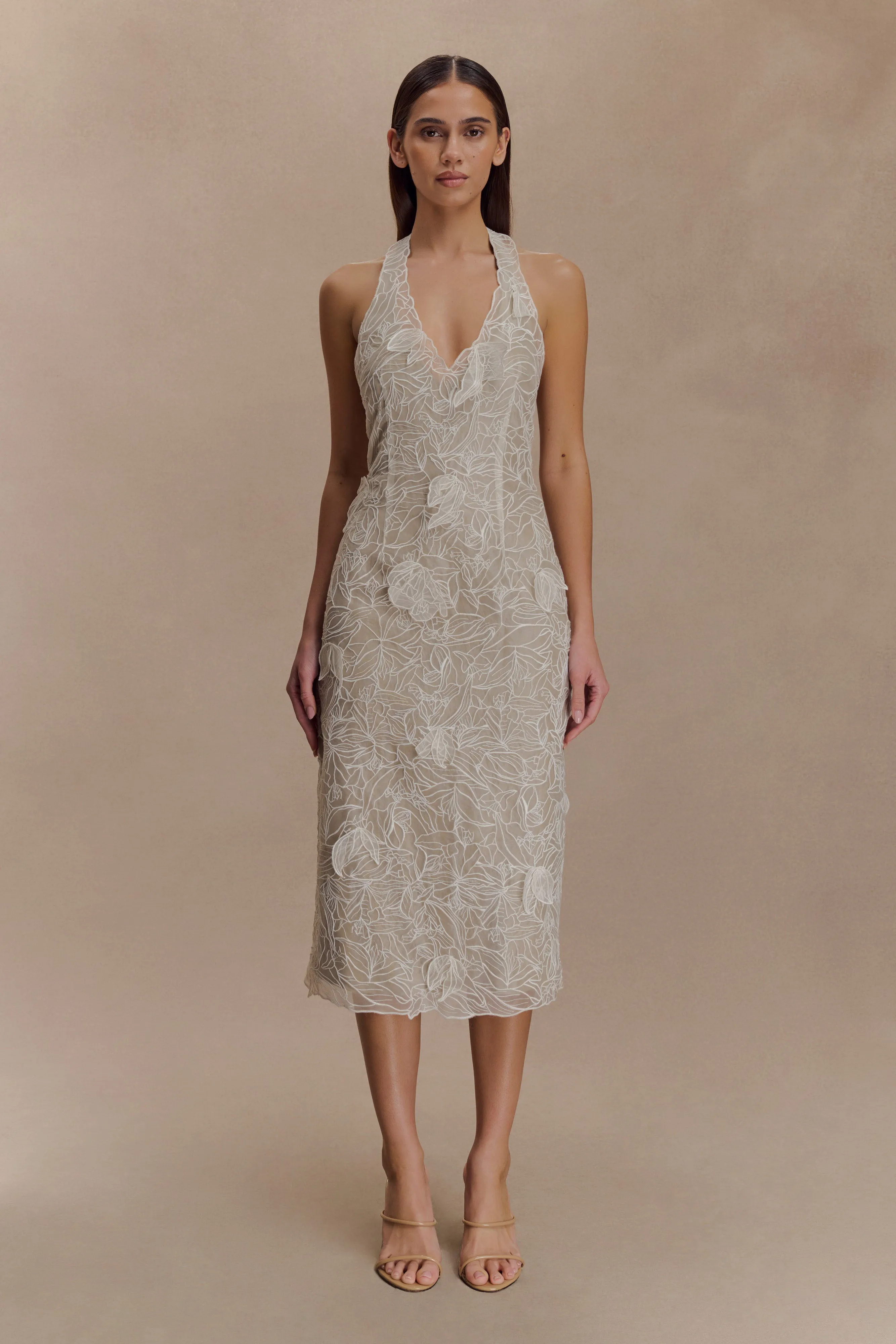 Lenore Silk Lace Halter Midi Dress - Ivory All Timewear