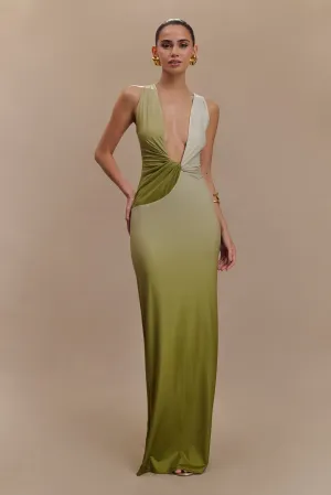 Neutral Base Stella Draped Slinky Maxi Dress - Ombre Vintage Olive