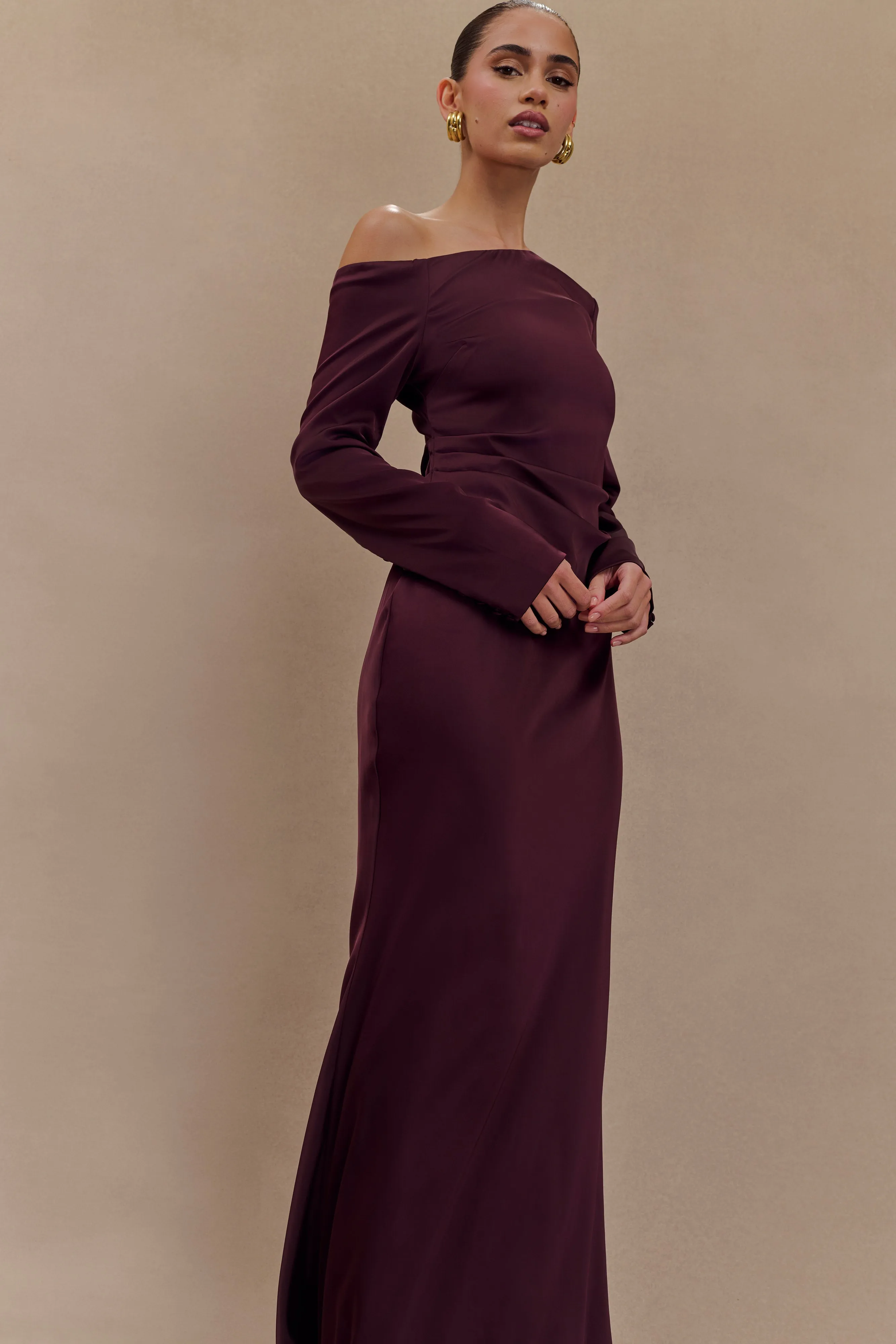 Transitional-Wear Garden Fresh Avery Long Sleeve Maxi Dress - Plum